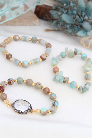 Bracelet - Plaqué or jaune, turquoises et perles de perles de culture