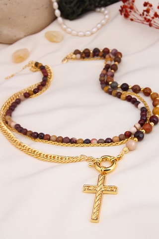 Collier multirangs - Plaqué or jaune et agates