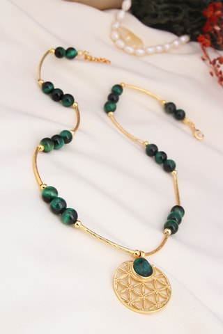 Collier - Plaqué or jaune et agates