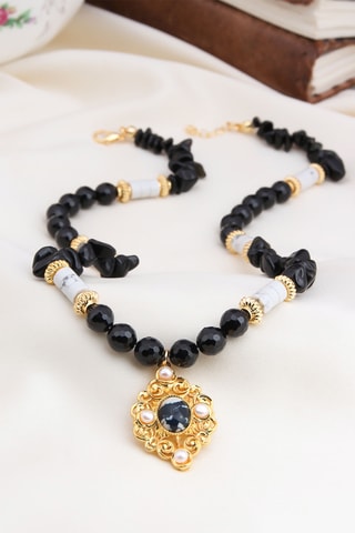 Collier - Plaqué or jaune et onyx