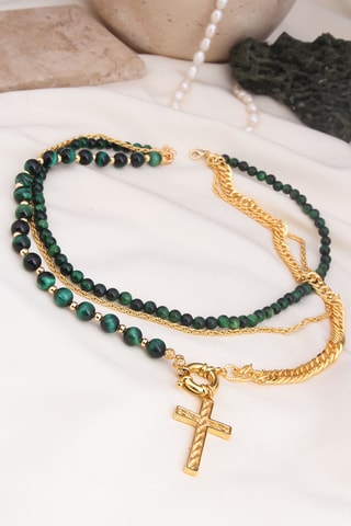 Collier multirangs - Plaqué or jaune et œils-de-tigre 