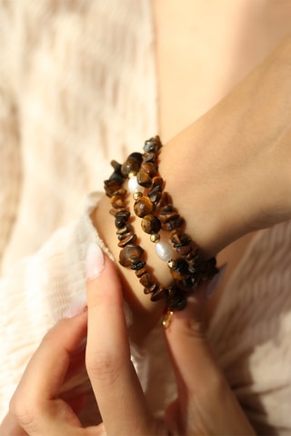 Bracelet - Œils-de-tigre et perles de culture