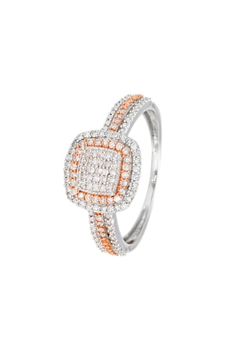 Bague Carré Antique - Or blanc, or rose et diamants
