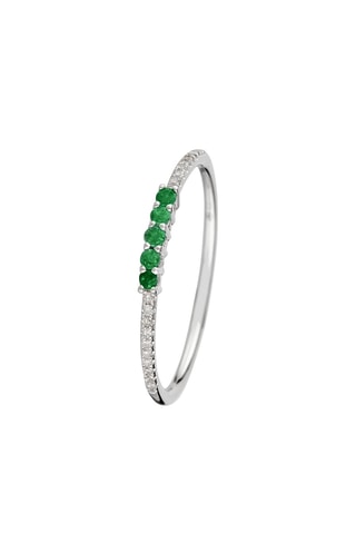 Bague Lisière - Or blanc, diamants et émeraudes