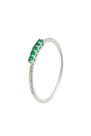 Bague Lisière - Or blanc, diamants et émeraudes