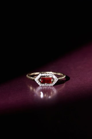 Bague Isaline - Or jaune, diamants et grenat