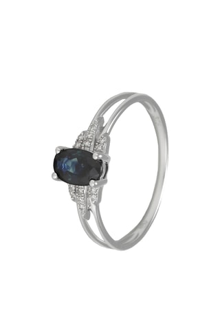 Bague Tara - Or blanc, diamants et saphir