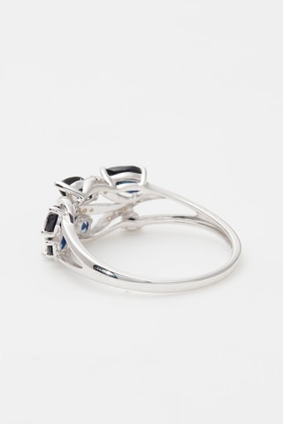 Bague Floral saphir - Or blanc, diamants et saphirs
