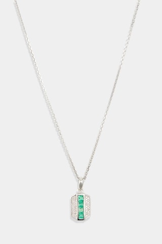 Pendentif Keona - Or blanc, diamants et émerades