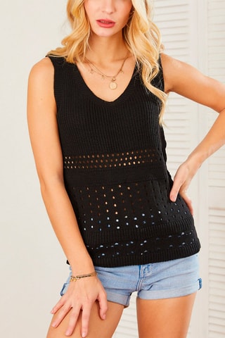 Top de lã Preto