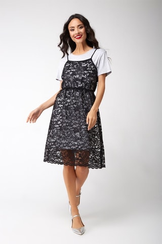 Vestido midi Cinzento e preto