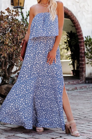 Vestido comprido Azul e cru