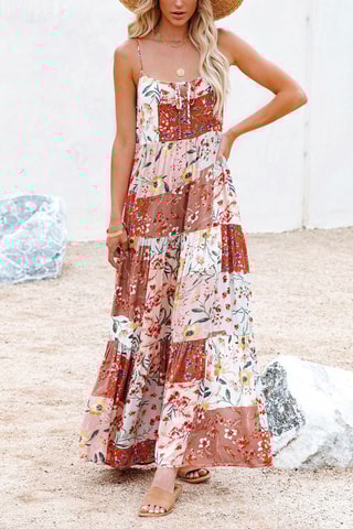 Vestido comprido Rosa e cru