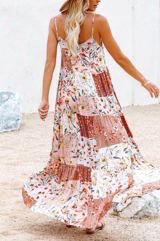 Vestido comprido Rosa e cru