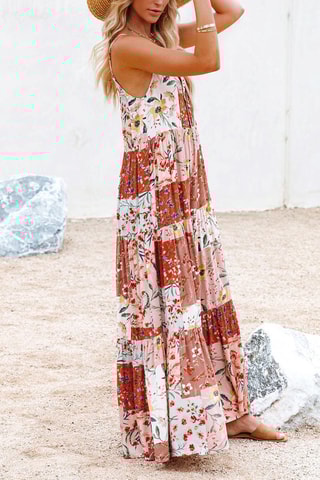 Vestido comprido Rosa e cru