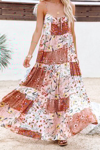 Vestido comprido Rosa e cru