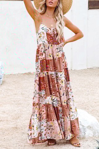 Vestido comprido Rosa e cru