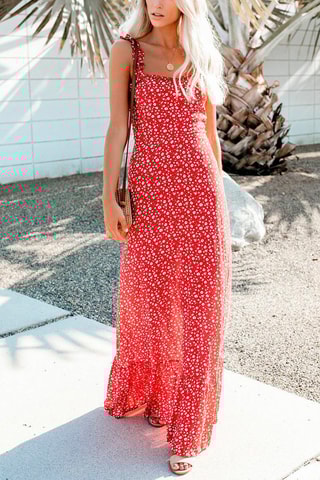 Vestido comprido Vermelho e cru