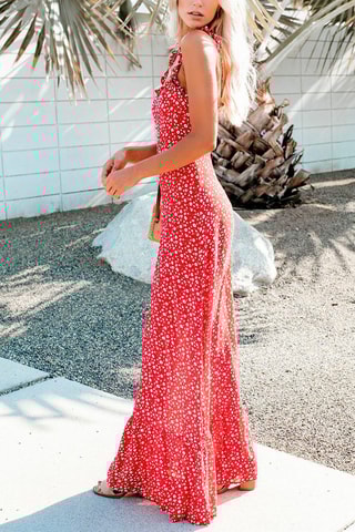 Vestido comprido Vermelho e cru