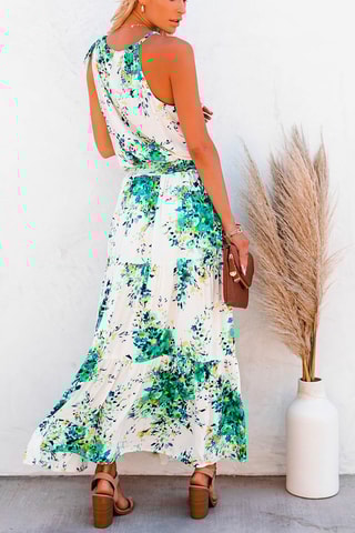 Vestido comprido Cru e turquesa
