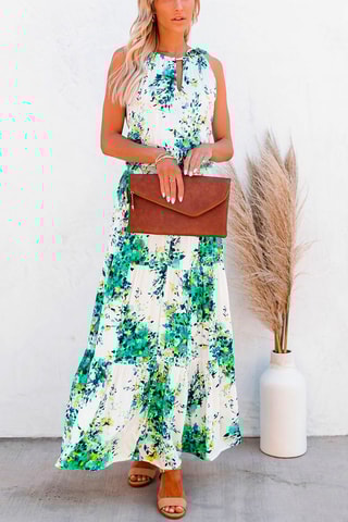 Vestido comprido Cru e turquesa