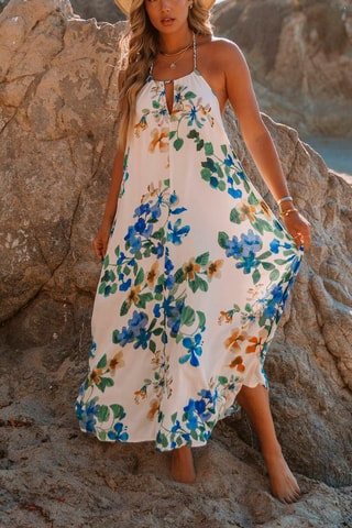 Vestido florido Cru e azul-celeste