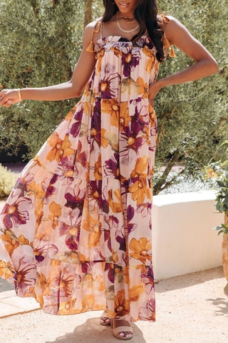 Vestido comprido Mostarda e violeta