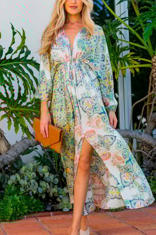 Vestido comprido Cru e verde