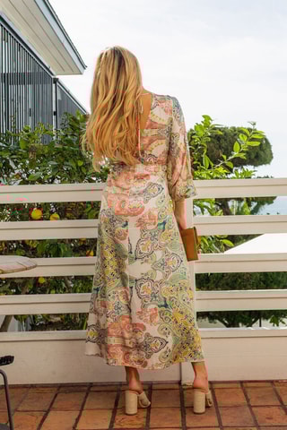 Vestido comprido Cru e verde