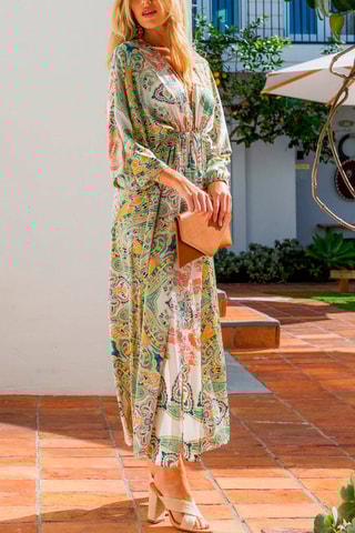 Vestido comprido Cru e verde