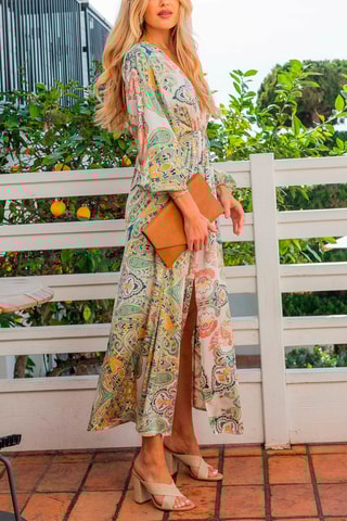 Vestido comprido Cru e verde