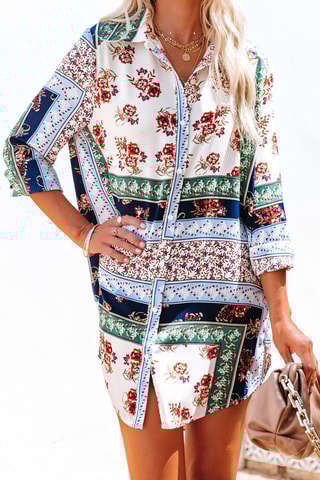 Vestido-camisa Cru e azul