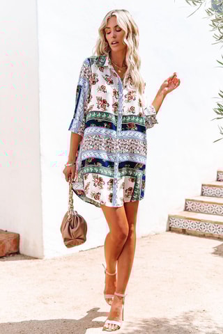 Vestido-camisa Cru e azul
