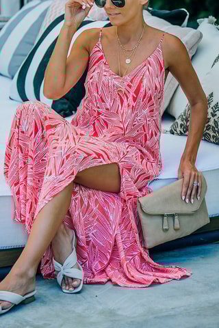 Vestido comprido Cru e vermelho