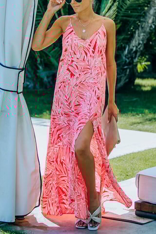 Vestido comprido Cru e vermelho