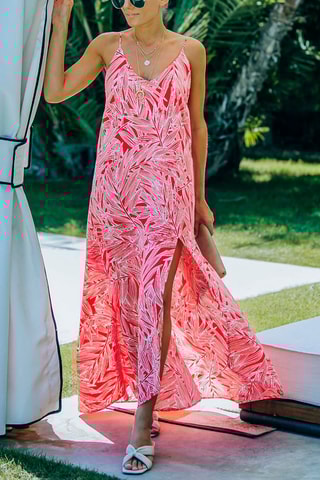Vestido comprido Cru e vermelho
