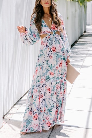 Vestido comprido - Azul e cru