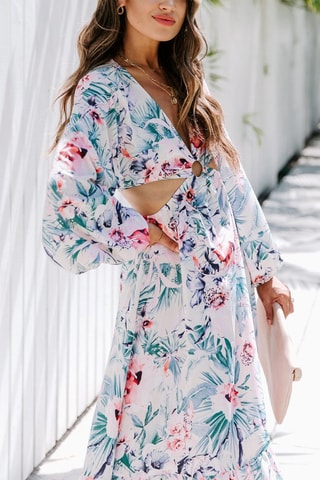 Vestido comprido - Azul e cru