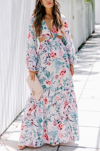 Vestido comprido - Azul e cru