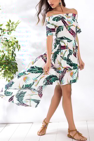 Vestido assimétrico Cru e verde esmeralda