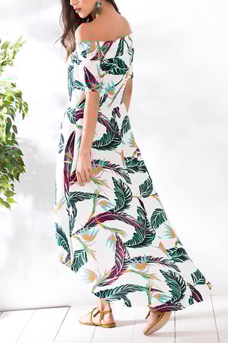 Vestido assimétrico Cru e verde esmeralda