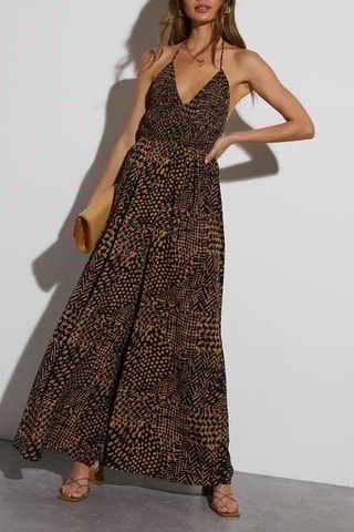 Vestido comprido - Castanho e preto