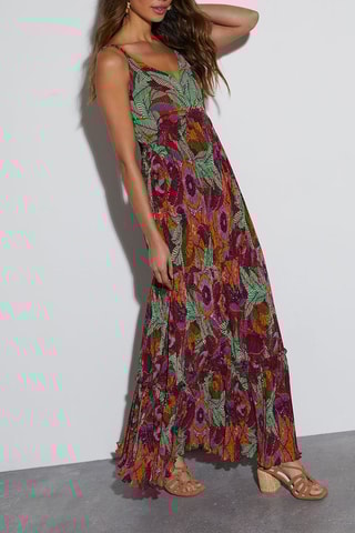 Vestido comprido - Verde e bordô