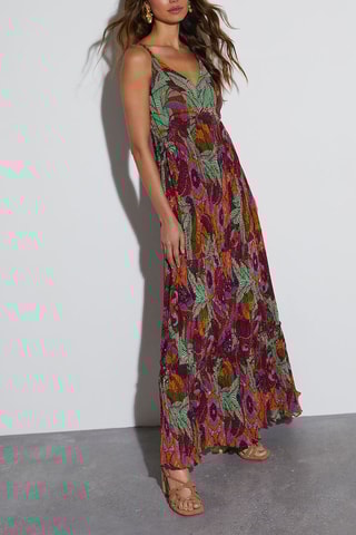 Vestido comprido - Verde e bordô