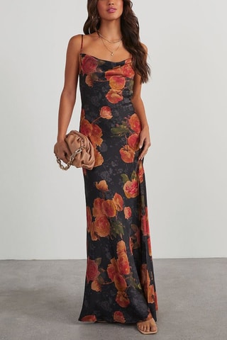 Vestido comprido Preto e laranja