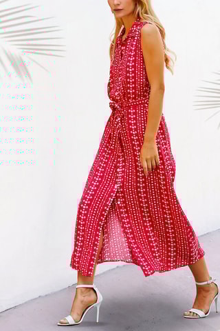 Vestido-camisa Fúcsia e cru