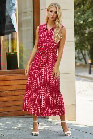 Vestido-camisa Fúcsia e cru