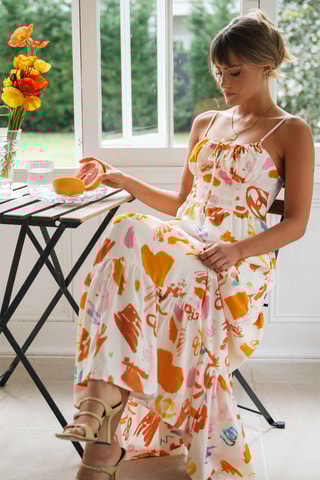 Vestido comprido - Cru e laranja