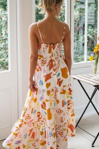 Vestido comprido - Cru e laranja