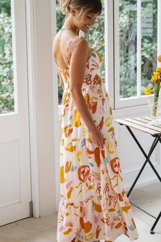 Vestido comprido - Cru e laranja